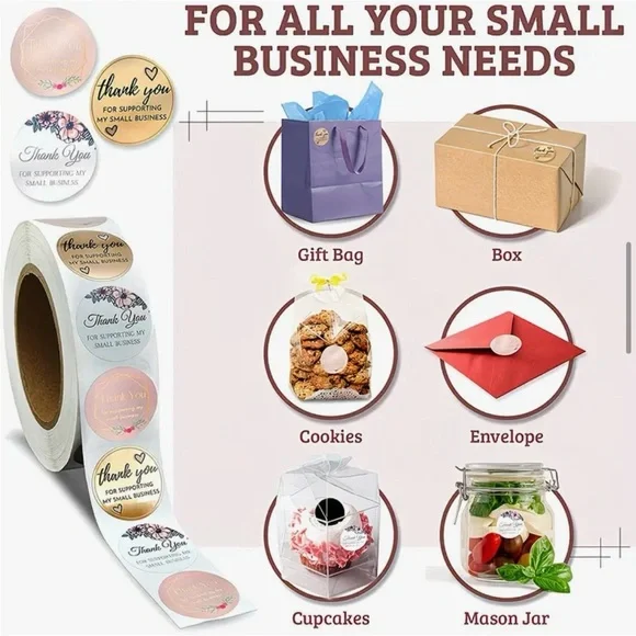 500 Thank You Sticker Roll Small Business Packaging Labels Floral Gold Pink NIP - Picture 4 of 6